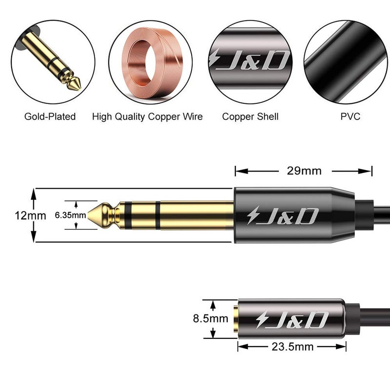 J&D 6.35mm (1/4 inch) to 3.5mm (1/8 inch) Headphone Jack Adapter 3 Feet, Gold Plated 3.5mm Female TRS to 6.35mm Male TRS Stereo Audio Cable for Guitar Amp, Amplifiers, Headphones Extension Cable - Image 3